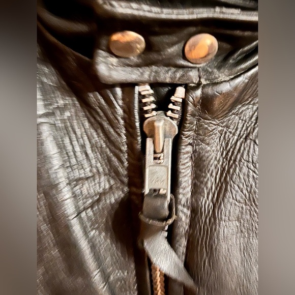 Men’s Black Leather Heavy Bomber Motorcycle Jacket Patches Zippers 🚫sold🚫 - Picture 5 of 14